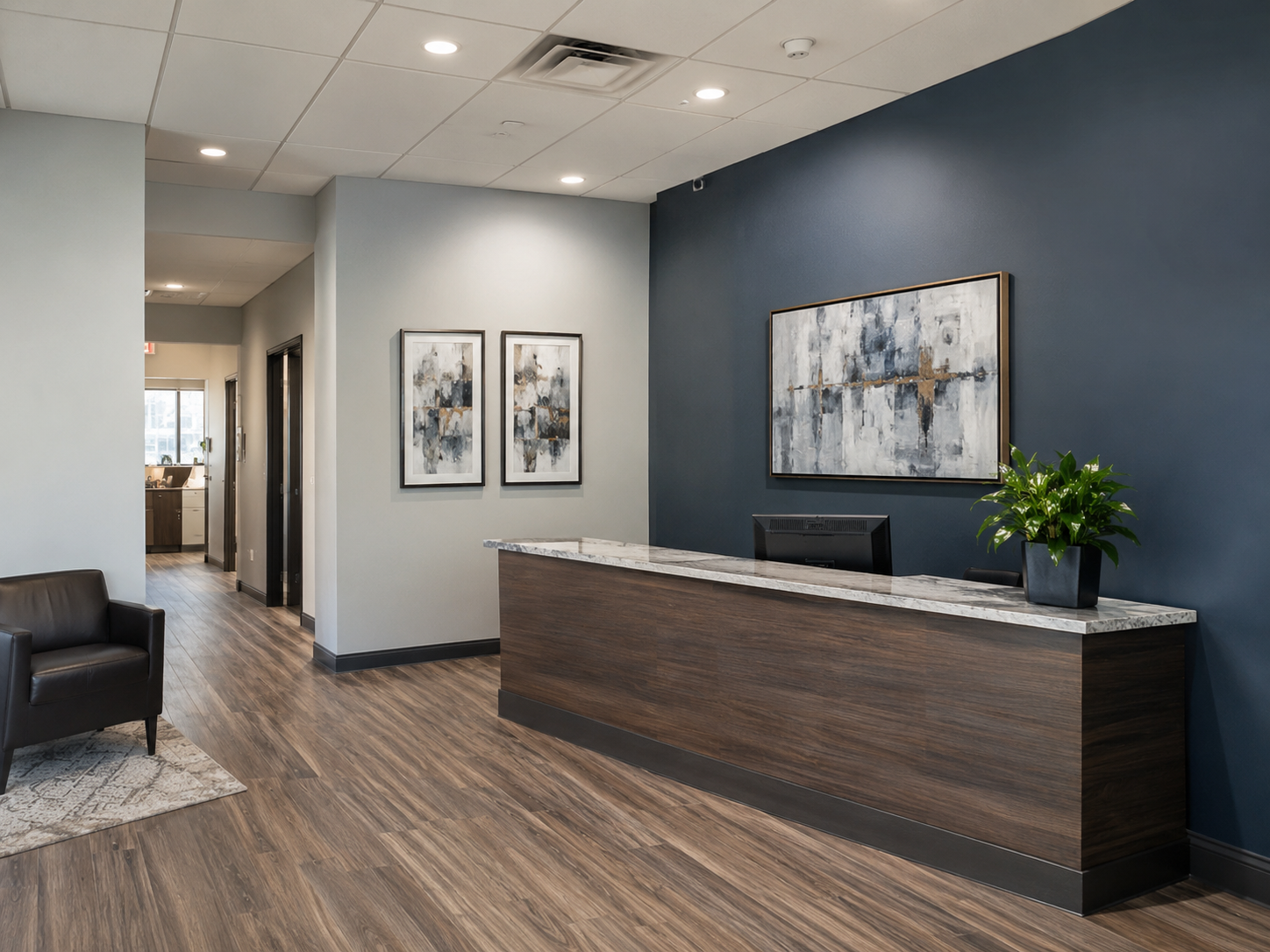 Professional commercial office interior with freshly painted walls
