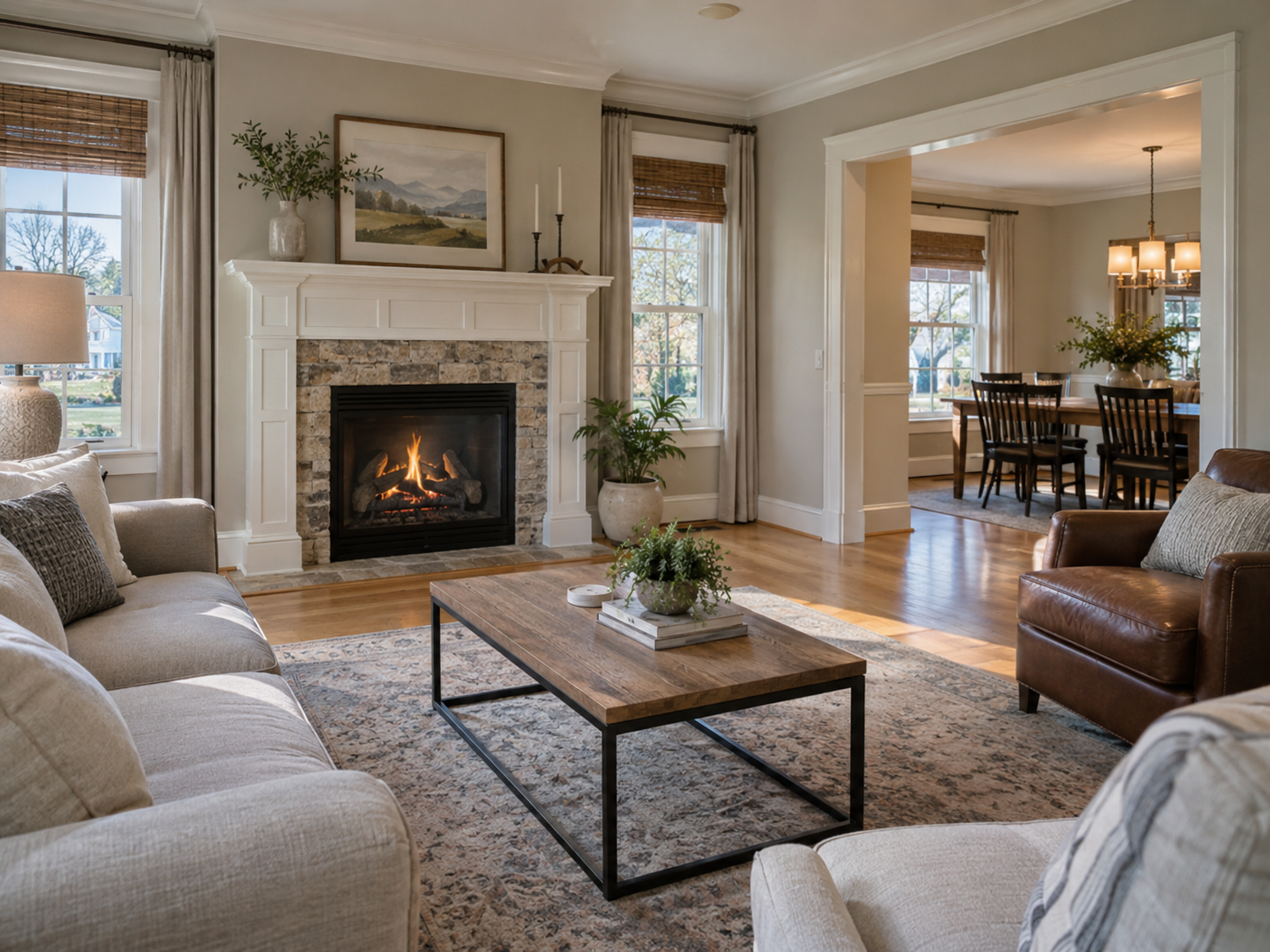 Finished residential interior with freshly painted walls and trim